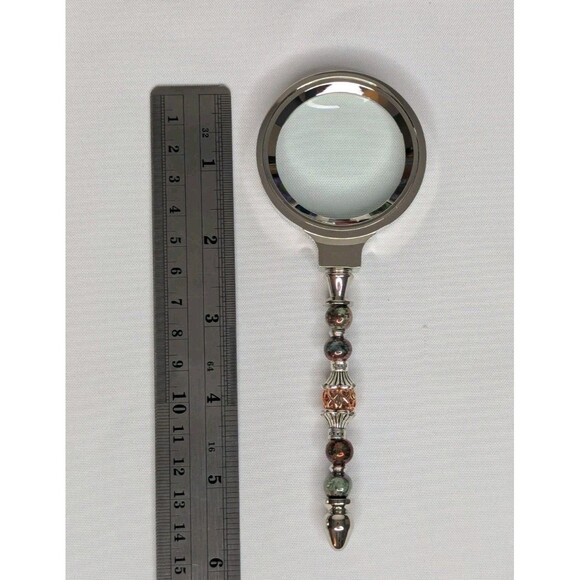 Beaded Desk Magnifying Glass with Gemstone Beads - 6 inches - Picture 4 of 6